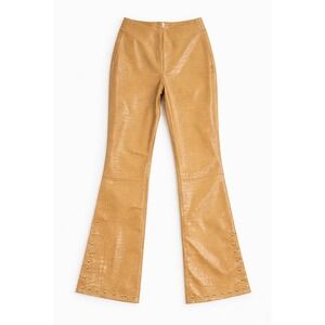 NWT Crocodile Embossed Flare Pants Studded Wide Leg Camel Size M